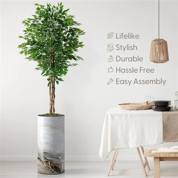 Artificial Tree in Modern Granite Effect Planter, Fake Ficus  Artificial Tree in Modern Granite Effect Planter, Fake Ficus Silk Tree